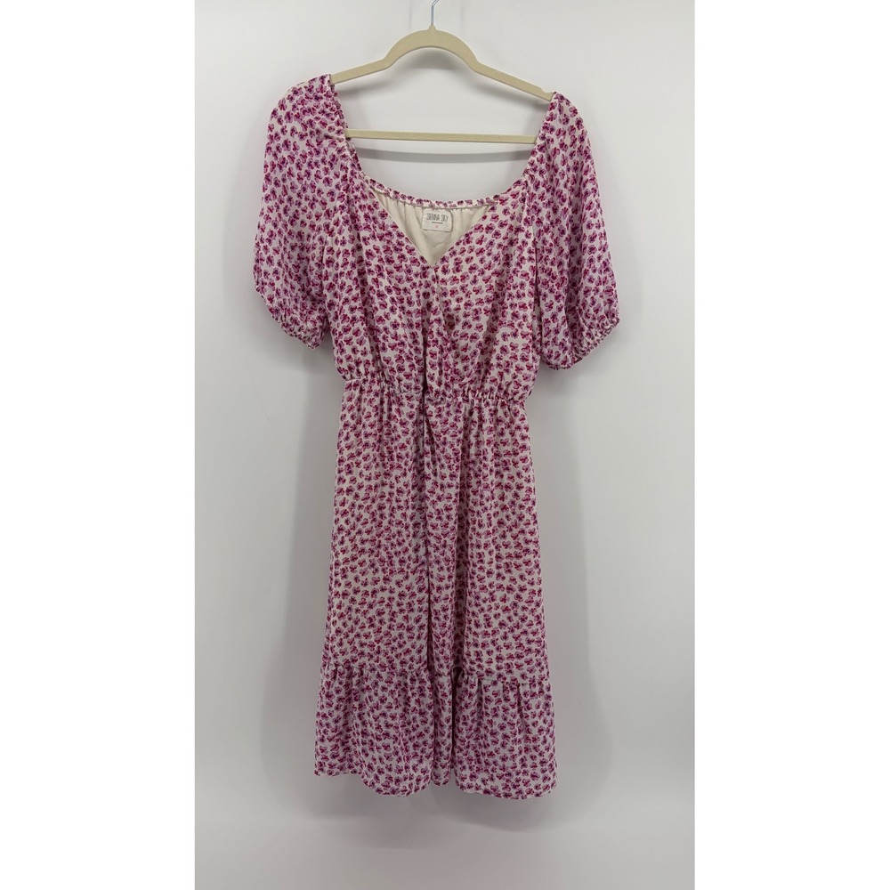 Sienna Sky Floral Mini Dress Pink Purple Womens Medium Square Neck Puff Sleeve